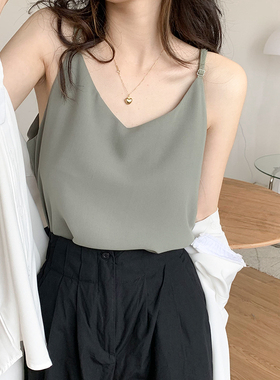 法式美背吊带背心女夏季外穿大码胖妹妹宽松V领内搭无袖打底上衣