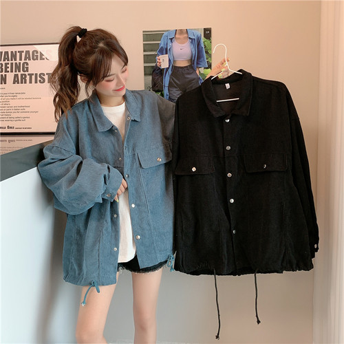 胖mm灯芯绒复古bf大码外套春秋