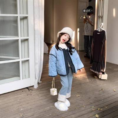 2025冬季新款女童绗缝夹棉加绒棉衣韩版儿童时髦加厚保暖短款