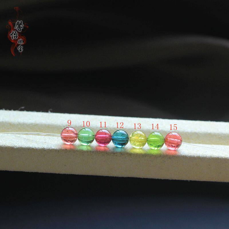 更新红绿粉橘黄蓝碧玺单珠散珠6.5 6.8MM玻璃体多宝手链DIY配珠