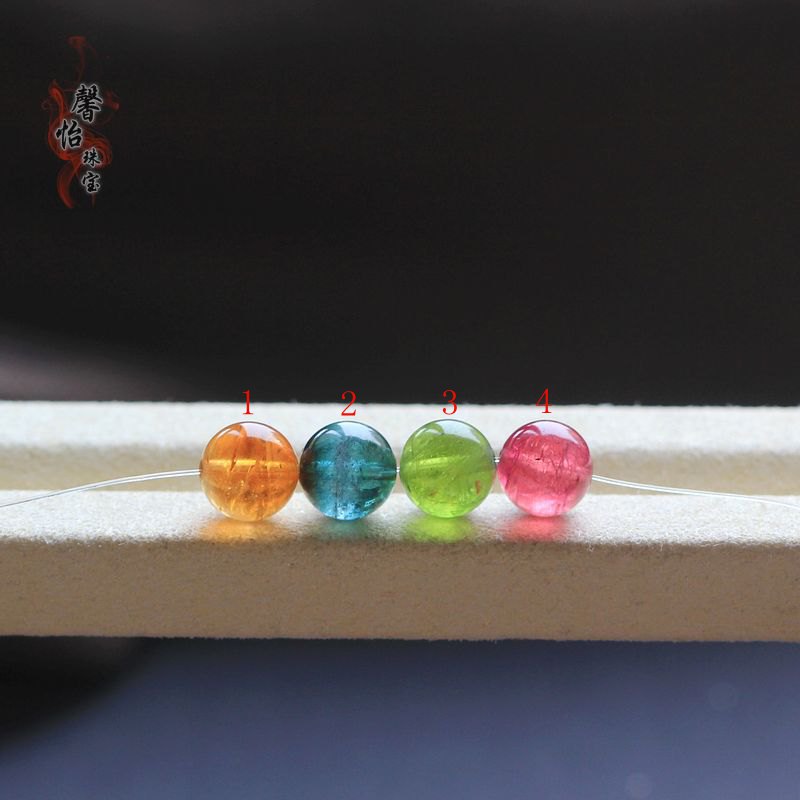 天然碧玺芬达橙糖果绿蓝碧圆珠