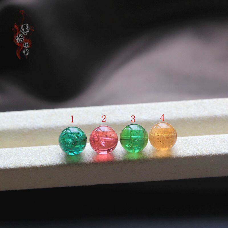 天然碧玺青色桃红绿橙黄圆珠