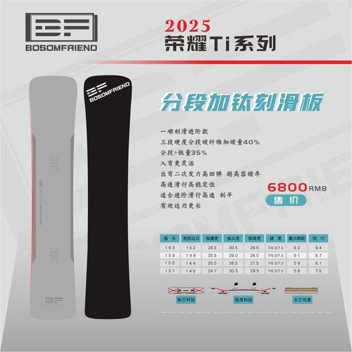 BF荣耀Ti滑雪板 一顺刻滑系列 男女通用 高颜值高弹力专业雪板