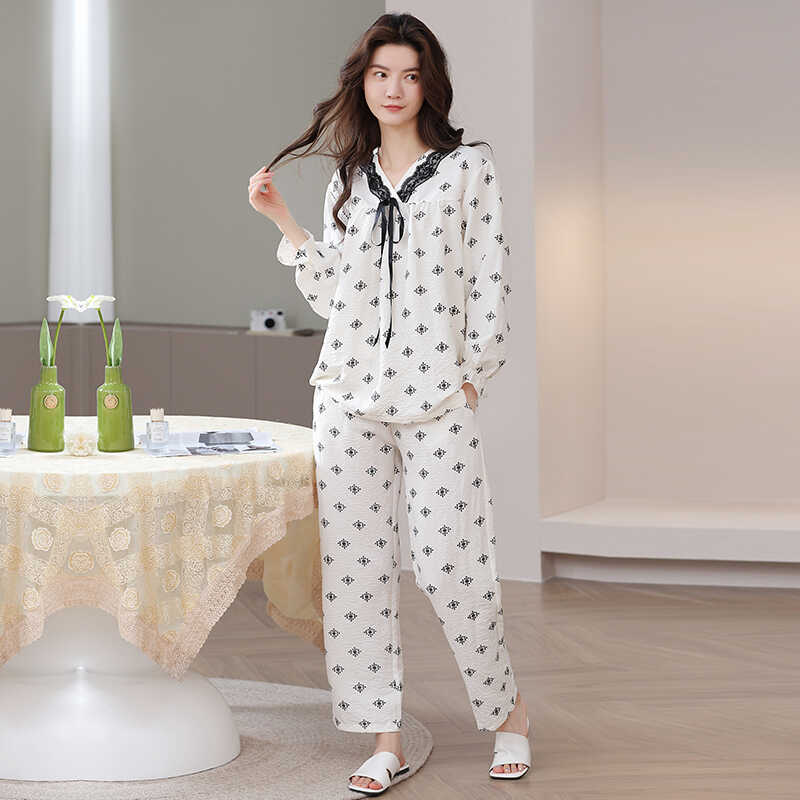 长袖秋季薄款亚麻家居服派邦奴