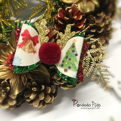 原创闪亮麋鹿角蝴蝶结儿童发夹