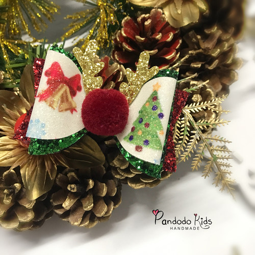 原创闪亮麋鹿角蝴蝶结儿童发夹