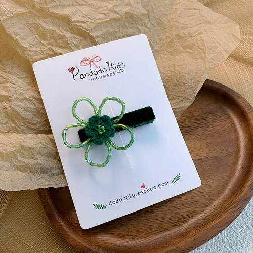 哚哚自制独家小众串珠花朵儿童发夹 宝宝气质边夹 雅致新年碎发夹