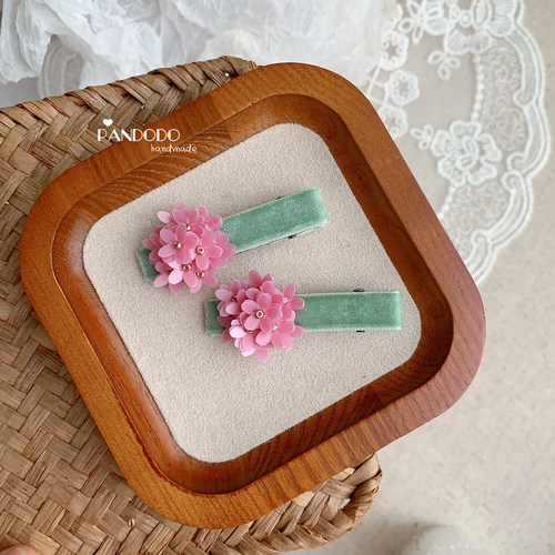 PANDODO儿童手工发夹 ch珊瑚对夹 重工串珠甜美宝宝边夹女童发饰
