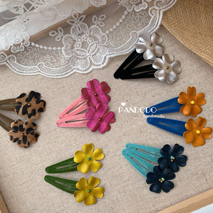 Rae同款 豹纹花朵儿童边夹不伤发发卡 浪漫蝴蝶结拿铁小花发夹