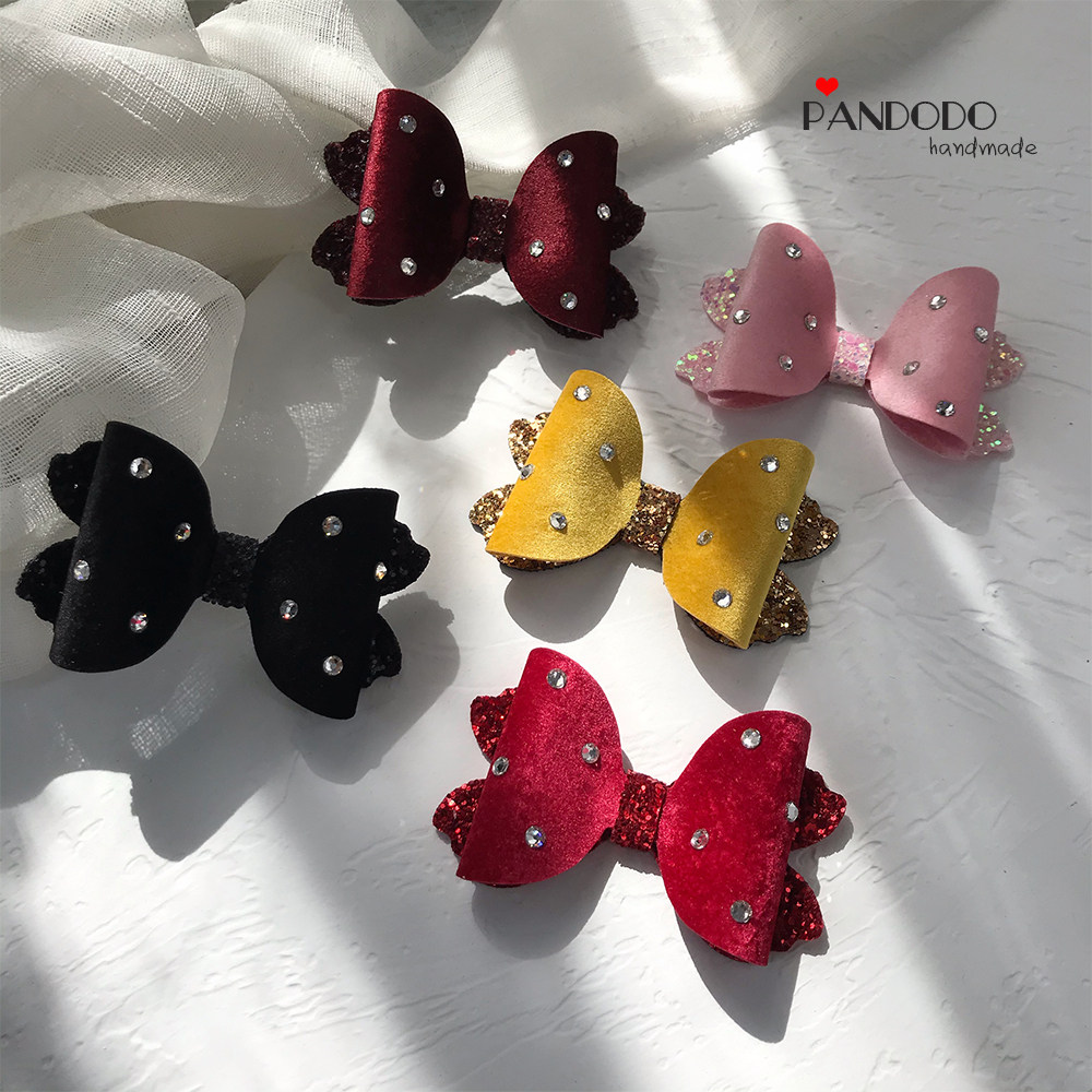 pandodo原创自制 进口闪钻ins风气质细绒立体蝴蝶结儿童发夹边夹