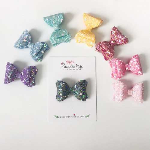 PANDODO手作ins新款  进口闪布糖果冰淇淋蝴蝶结可爱宝宝发夹边夹