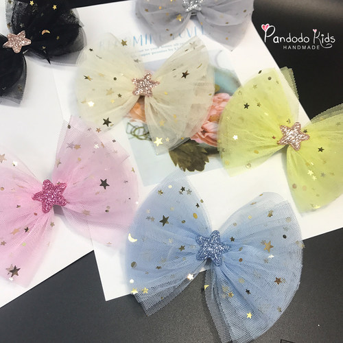 手工闪亮网纱蝴蝶结儿童发夹