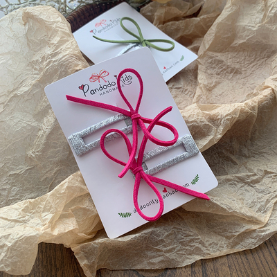 Pandodo 儿童小众粉色发夹 女童蝴蝶结花朵发饰发绳侧边发卡 新色