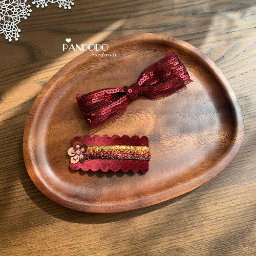 原创自制 安哥拉红蝴蝶结发夹 花朵绒宝宝BB夹 闪亮儿童气质发饰