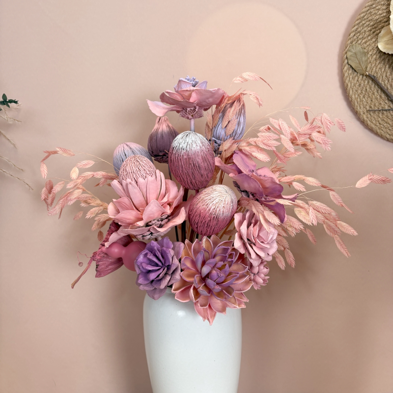 油画系列粉紫色套装手工干花花束永生花台面摆放装饰拍摄道具
