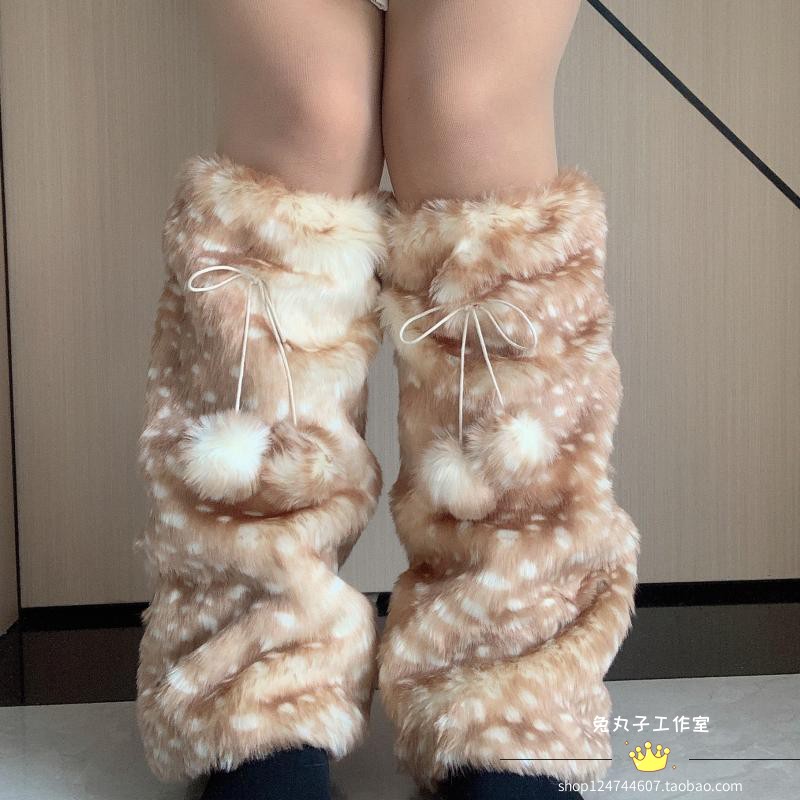 圣诞节礼物保暖小腿套鹿纹毛毛袜套jk学院风学生加绒中筒袜套秋冬