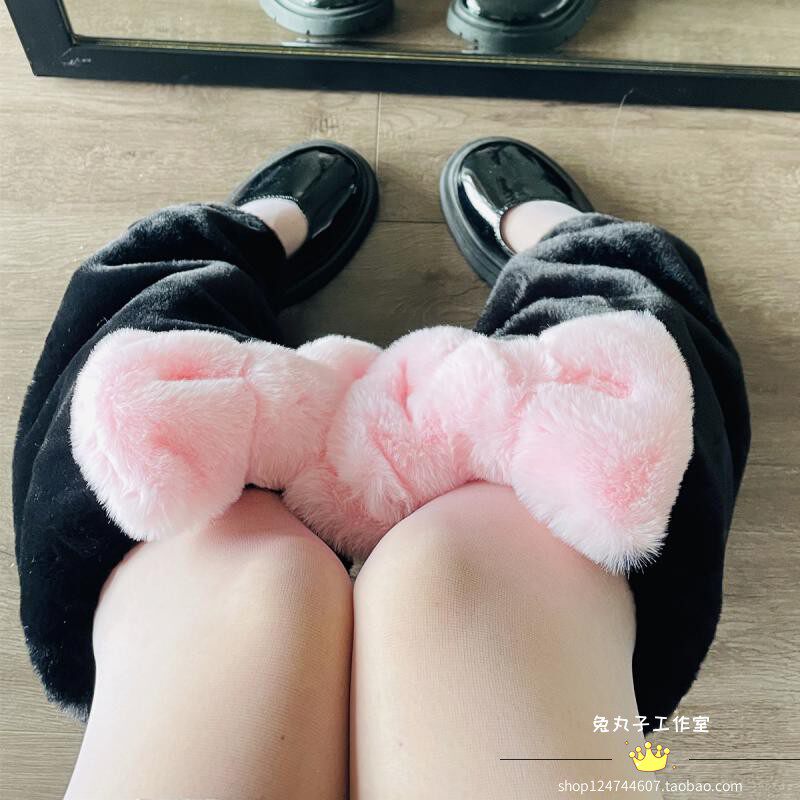 로리타 겨울 따뜻한 학생 대학 스타일 JK 모피 중반 송아지 양말 세트 플러스 벨벳 송아지 커버 보우 부츠 커버 여성용