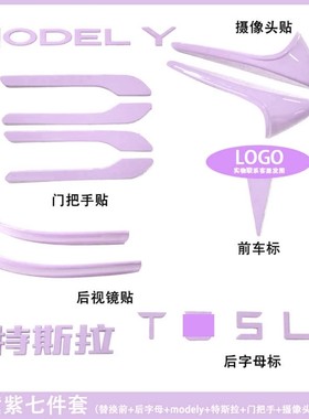 适用特斯拉ModelY/3焕新车标星黛紫色尾门贴门把手装饰丫配件改装