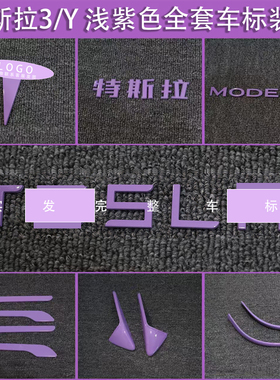 适用特斯拉ModelY/3焕新车标浅淡紫色尾门贴门把手装饰丫配件改装