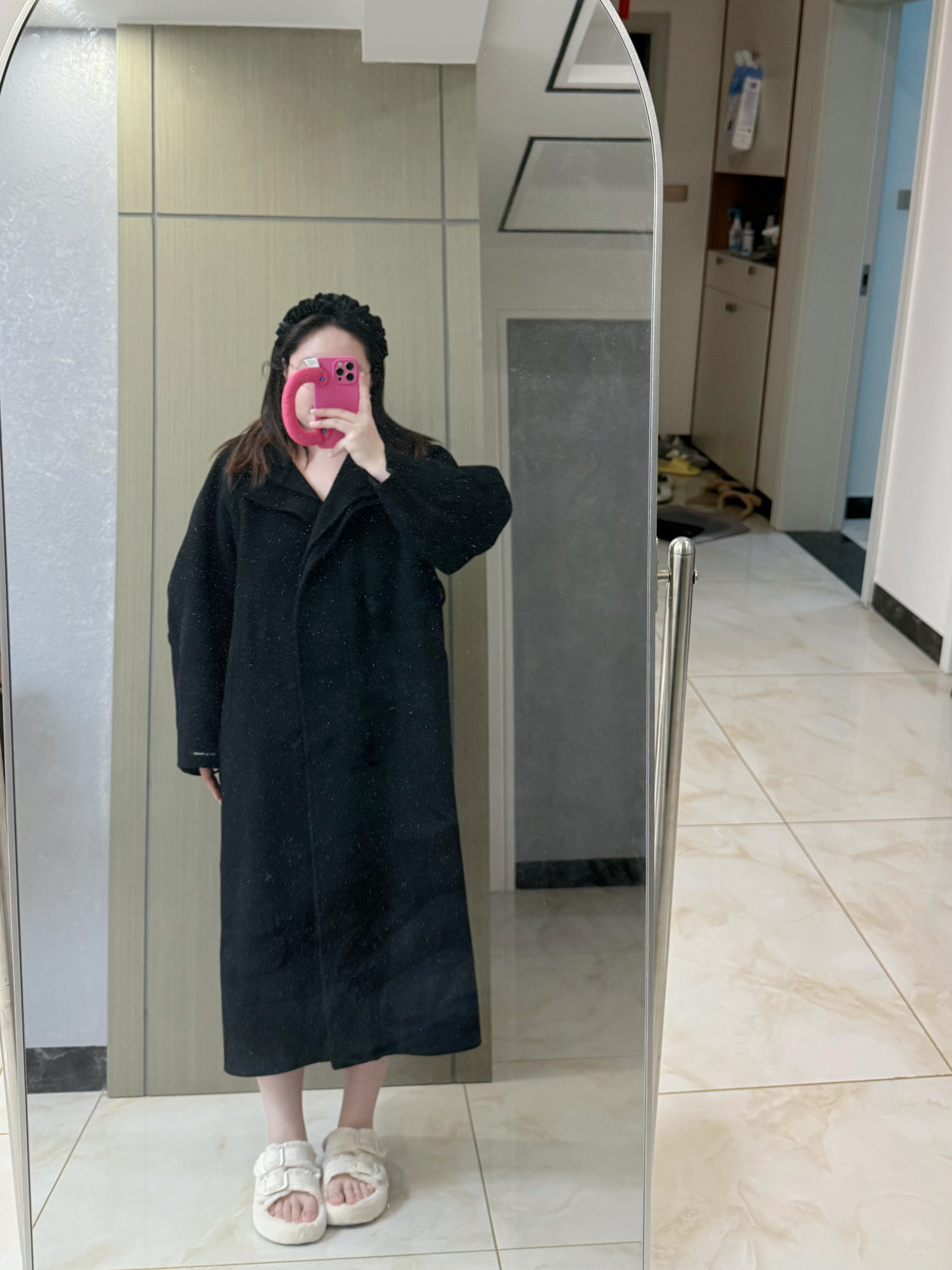 大码女装黑色毛呢外套女秋冬新款宽松显瘦中长款呢子大衣
