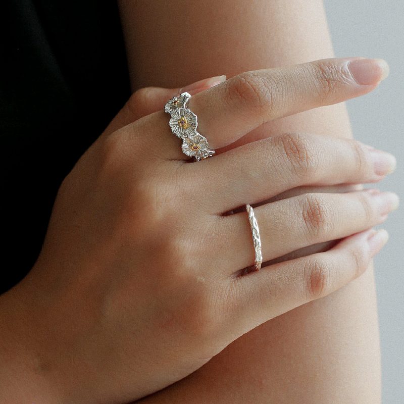 925银雏菊开口戒指耳环百搭