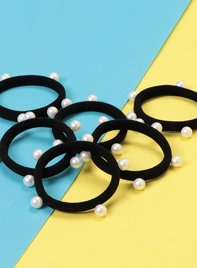 头绳女扎马尾高弹力无接缝发圈黑色耐用皮套仿珍珠简约夏季粗发绳