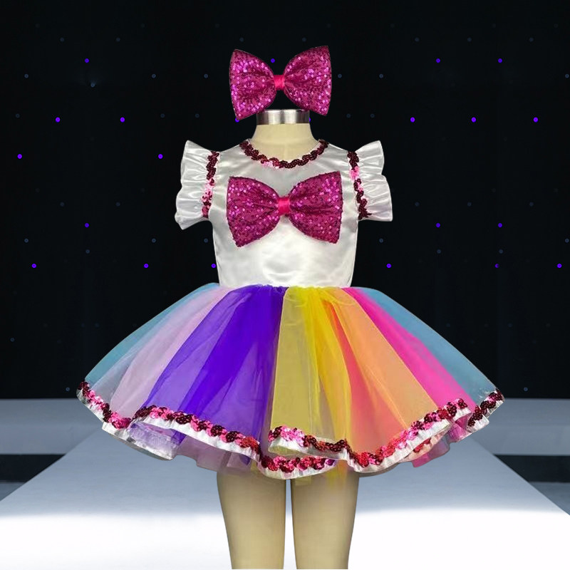 儿童彩虹纱裙幼彩演出服女蓬蓬裙表演服亮儿七片可爱公主舞蹈服