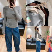 打底衫 开春跨季 天丝羊毛圆领长袖 轻拉毛舒适弹力修身 T恤女纯色 款