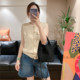 低调老钱风小资格调温柔奶茶杏单排扣苎麻棉无袖 针织衫 上衣女夏
