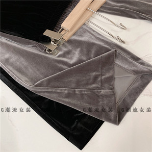 薄款 长裤 女春夏 直筒裤 细腻有密度JIN口宽松垂顺显瘦松紧腰丝绒裤