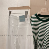 白色女春季 定染高端舒适四面弹斜裁宽松休闲高腰直筒牛仔裤 气球裤