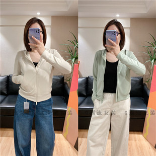 lu家风格休闲运动纯色马卡龙色砂洗莫代尔连帽卫衣外套短款女春