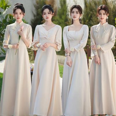 缎面伴娘礼服2025新款显瘦姊妹团姐妹裙高级婚礼遮肉新中式中国风