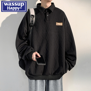 happy长袖 卫衣男款 wassup Polo衫 潮流情侣休闲外套 春秋季 2025新款