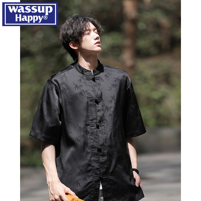 wassuphappy潮流短袖衬衫男