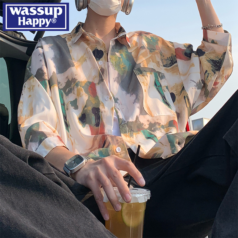 wassuphappy潮流短袖衬衫