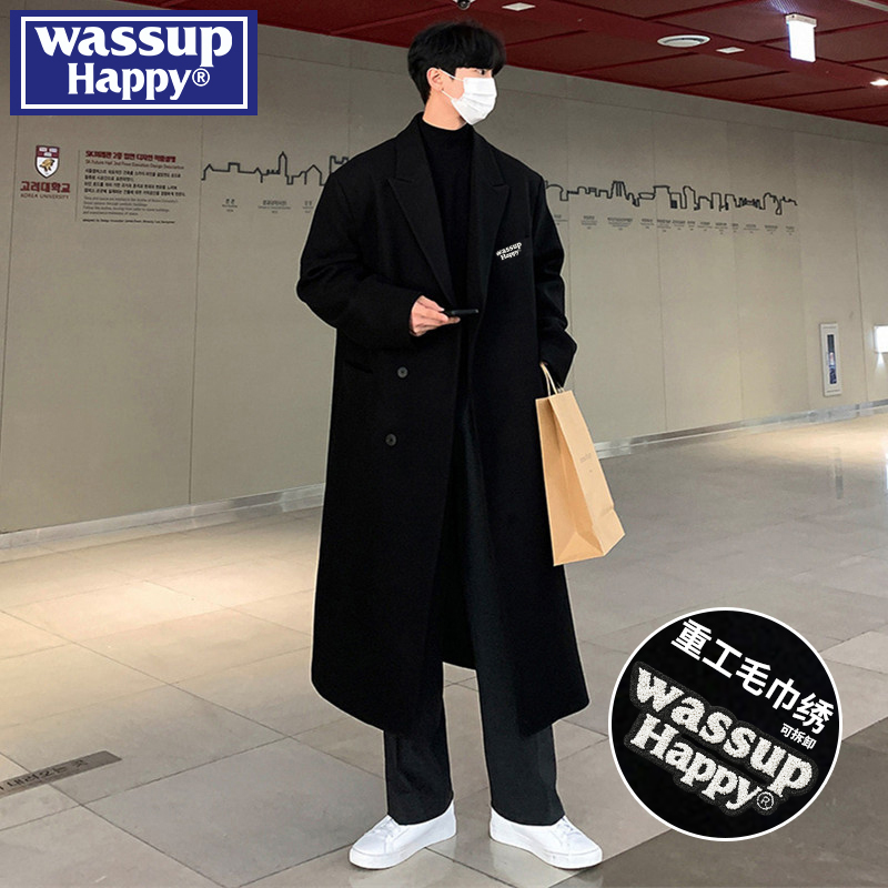 wassuphappy潮流毛呢大衣男