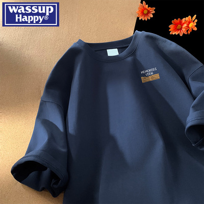 wassuphappy藏青色短袖t恤男