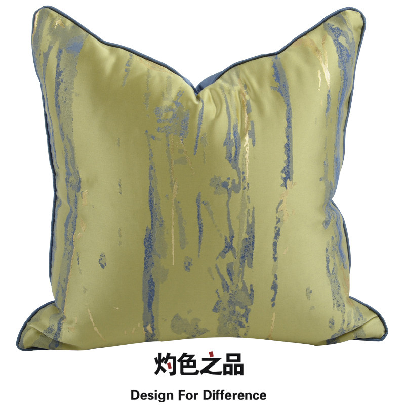 中式沙发客厅抱枕套床头大靠背现代蓝绿金缎面条纹靠枕靠垫不含芯