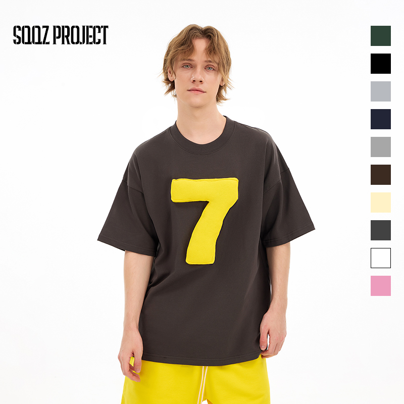 SQQZ PROJECT春夏新款300G立体数字塞棉圆领宽松短袖T恤情侣款