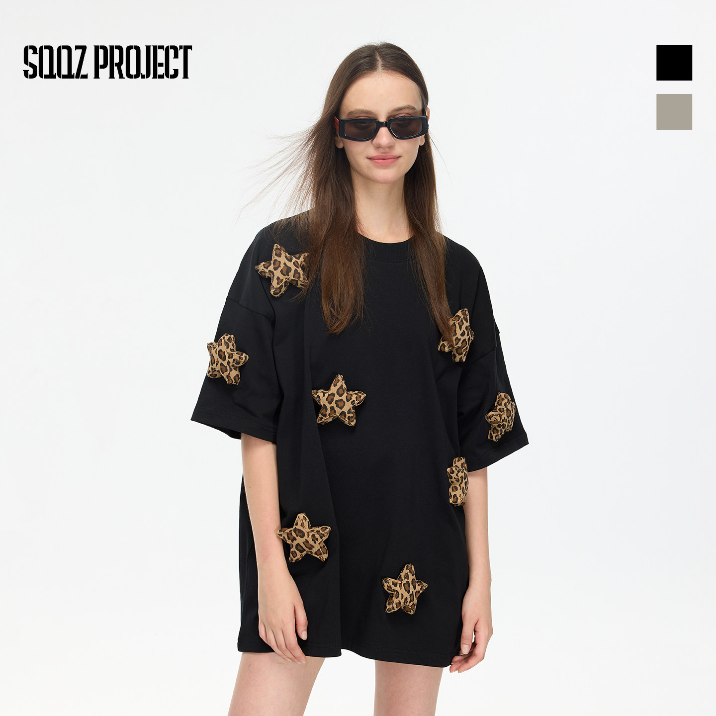 SQQZ PROJECT春夏新款满身立体豹纹五角星短袖T恤男女同款