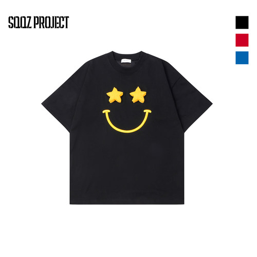 SQQZ PROJECT春夏新款 立体塞棉星星眼笑脸图案短袖T恤男女同款