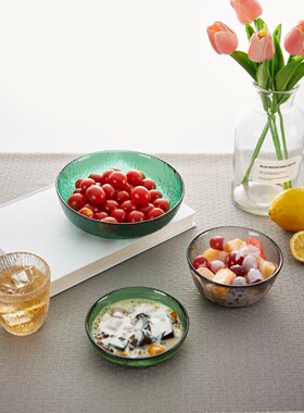 ROUPA罗派彩色玻璃碗手工制作甜品碗沙拉碗水果碗甜点碗绿色灰色