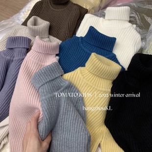 韩国男女童高领毛衣冬儿童百搭软糯保暖打底衫小女孩洋气坑条内搭