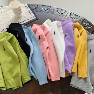 秋冬男女儿童毛衣童装针织套头长袖内搭衣女刺绣战马毛线保暖衣潮