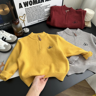2025秋冬半拉链男女童圆领针织衫毛衣儿童厚款套头厚款韩版打底衫