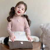 新款 女童毛衣洋气百搭半高领儿童针织打底衫 女孩毛线衣宝宝秋冬装