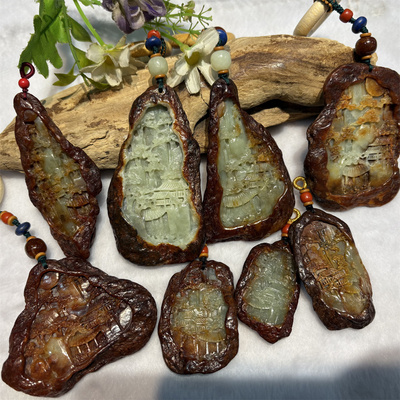 和田玉黄白河磨玉山水手把件析木