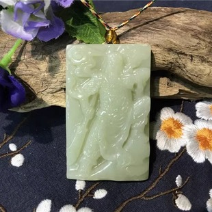 黄白老玉关公吊坠挂件牌子和田玉籽料手把件手镯手串析木河磨玉