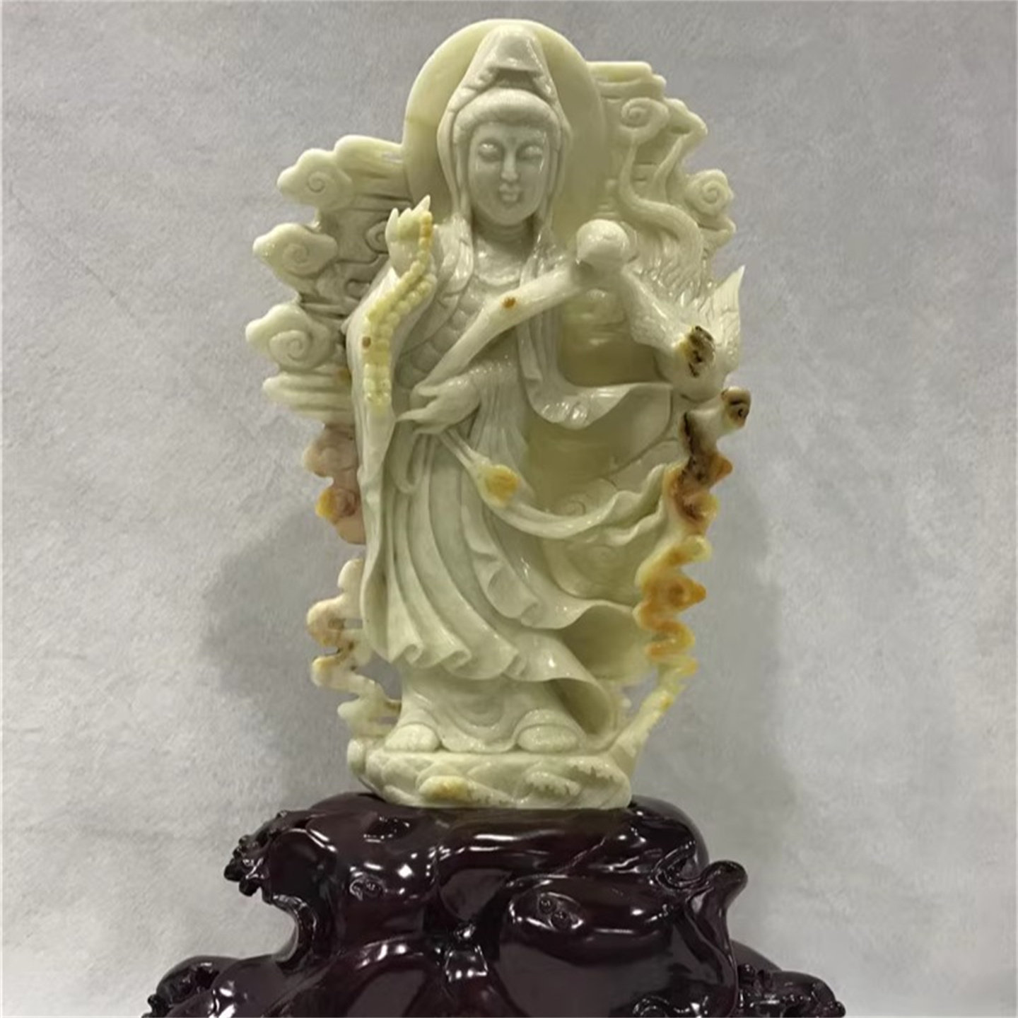 岫玉白玉观音摆件手把件